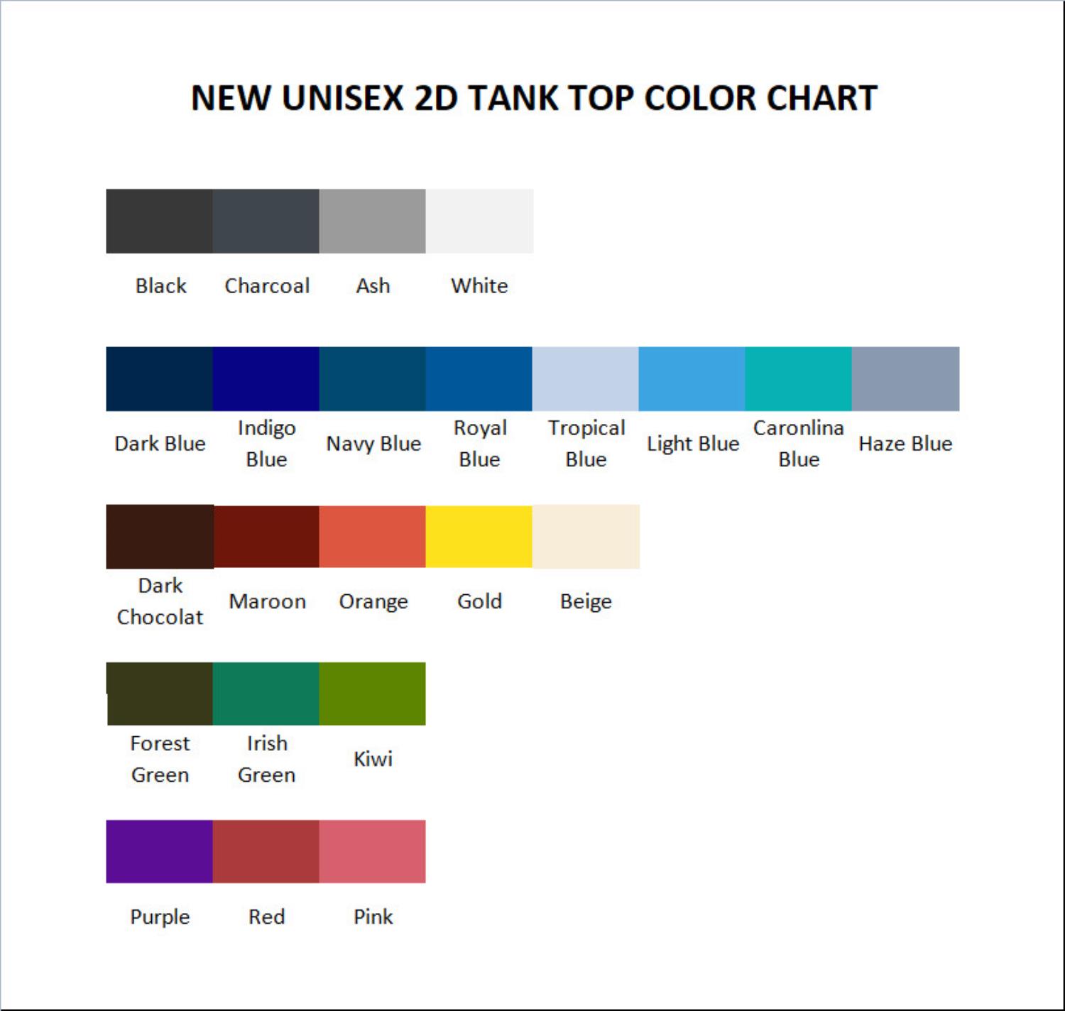 tank top color chart - Kygo Shop